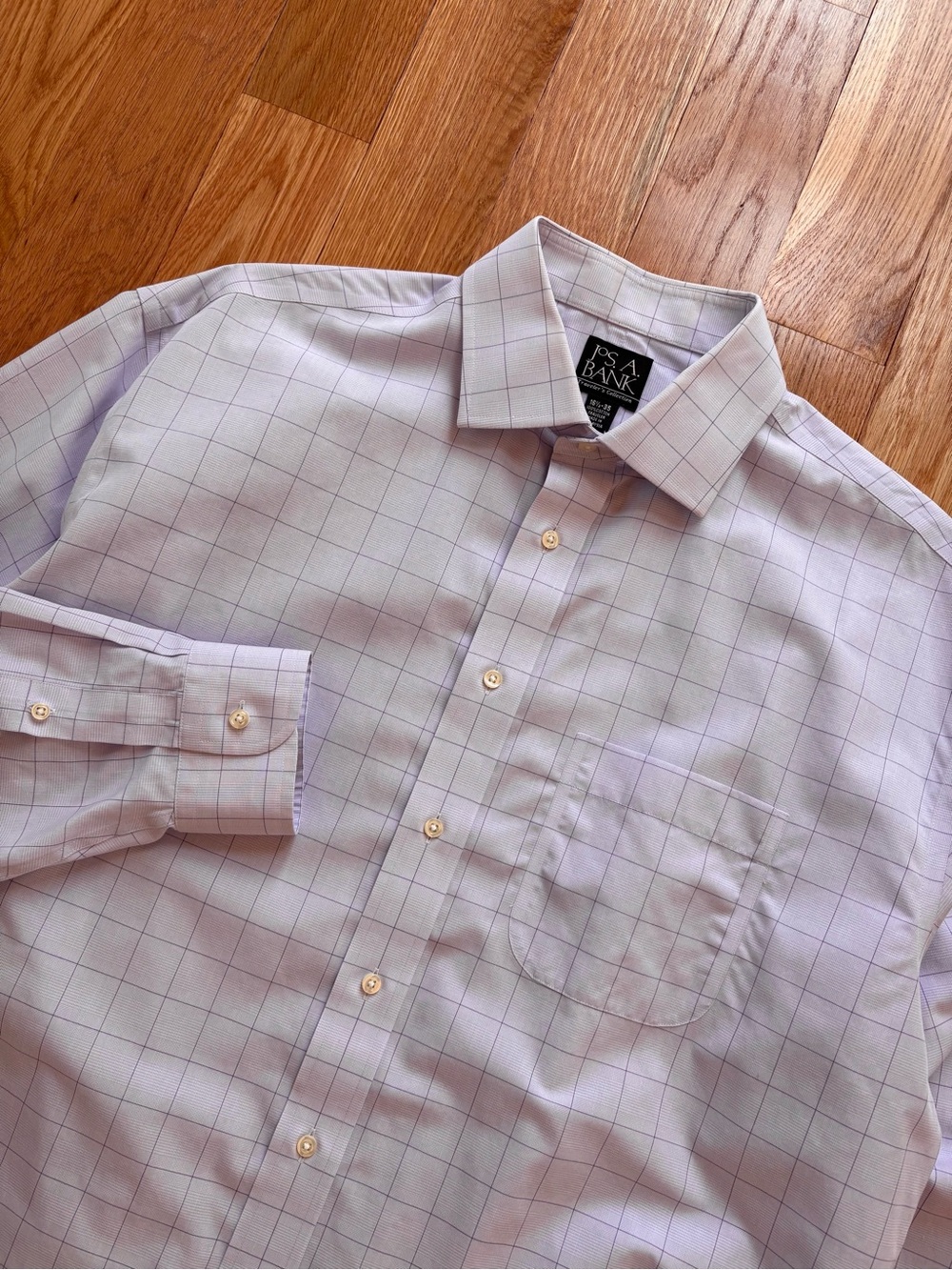Jos A Bank 100% Cotton Purple Button Up Dress Shirt Windowpane Check 16.5 35 XL